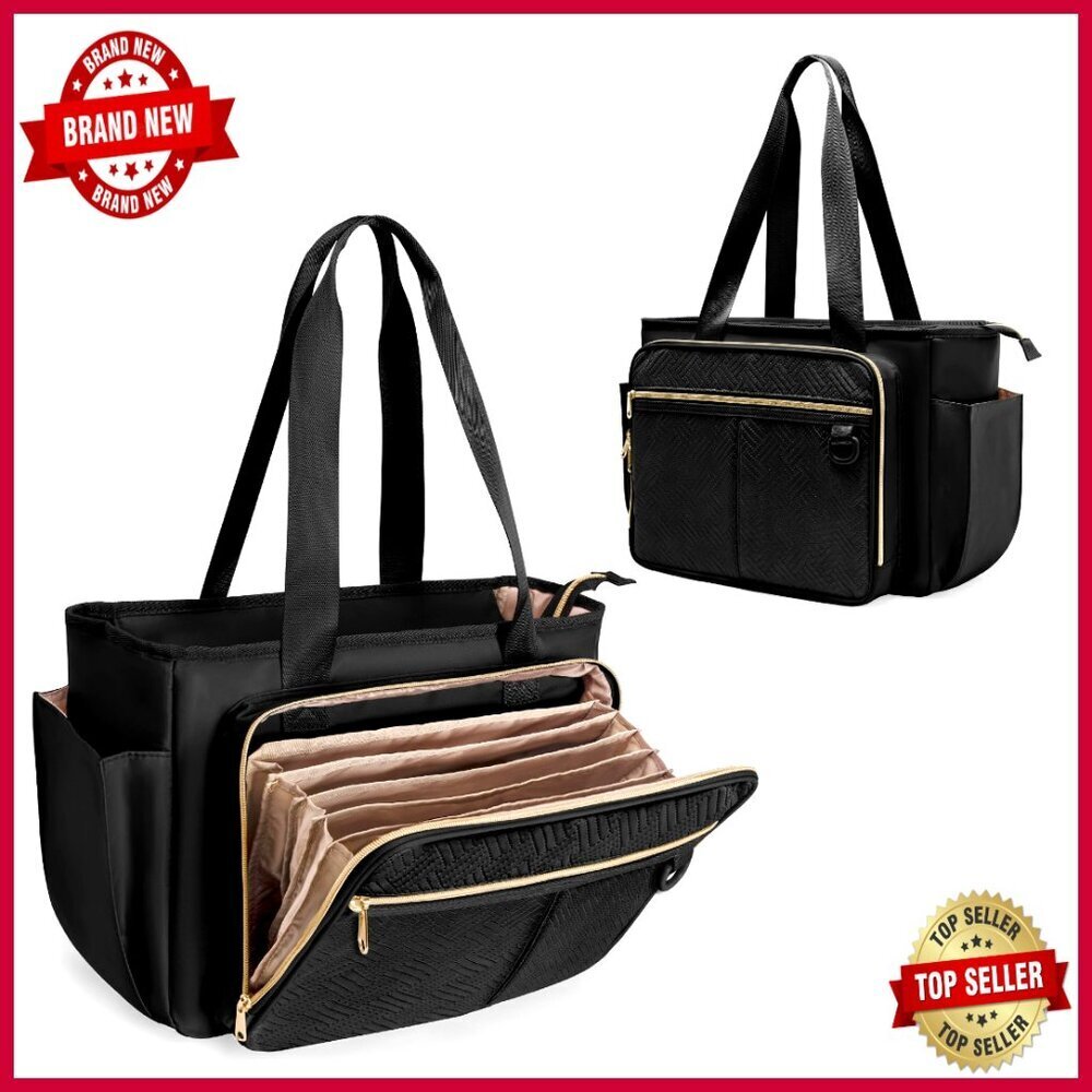 Large Teacher Tote Bag with File Organizer Pockets, Laptop Sleeve, Nylon